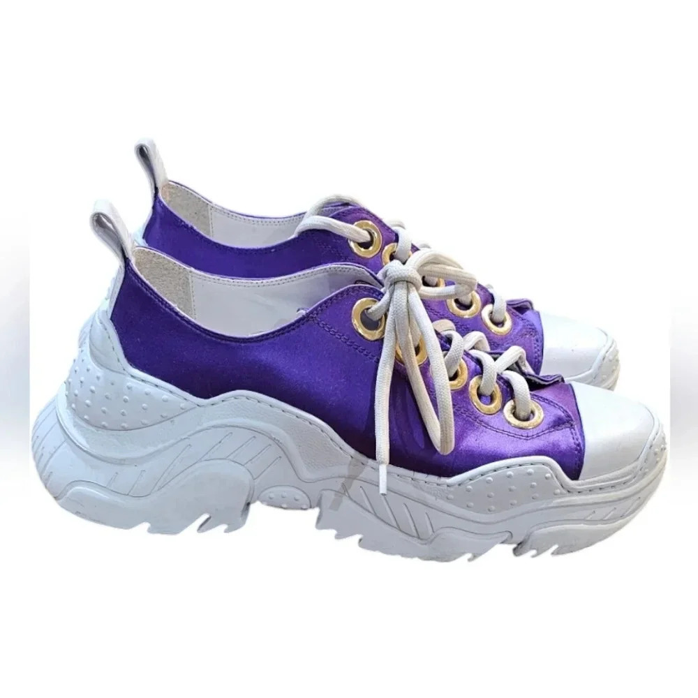 No. 21 - Billy Satin Purple Designer Luxury Chunky Sneaker​​ - Picture 4 of 10